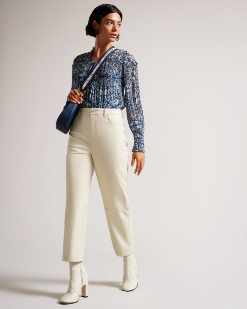 Natural Ted Baker Plaider Straight Leg Faux Leather Trousers Trousers & Shorts | HBKRGTL-05