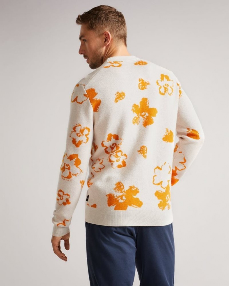 Natural Ted Baker Sandsen Long Sleeve Flower Graphic Crew Neck Tee Jumpers & Knitwear | MCNDURX-75