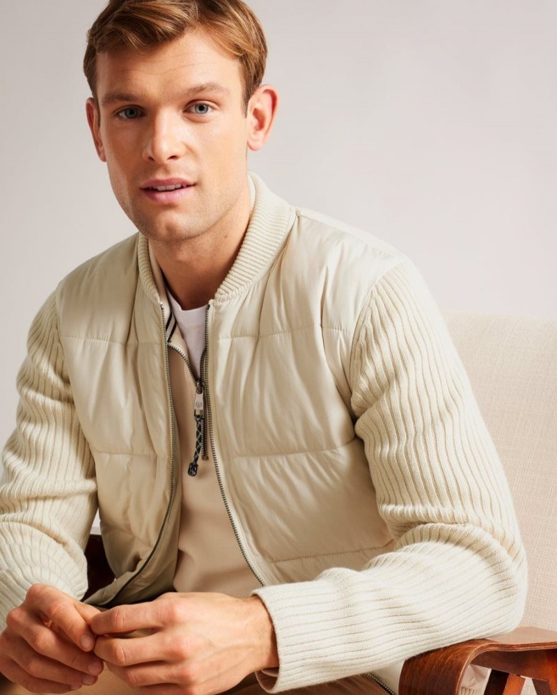 Natural Ted Baker Spores Long Sleeve Wadded Zip Through Jacket Jumpers & Knitwear | RGIHQVX-62