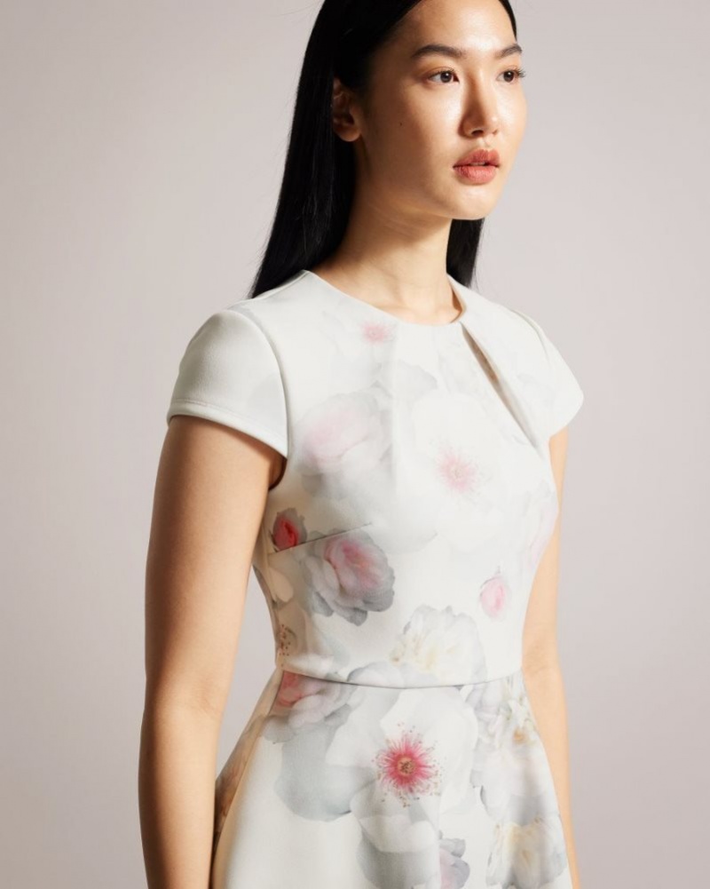 Natural Ted Baker Trinia Floral Print Skater Dress Dresses | ROJGANU-51