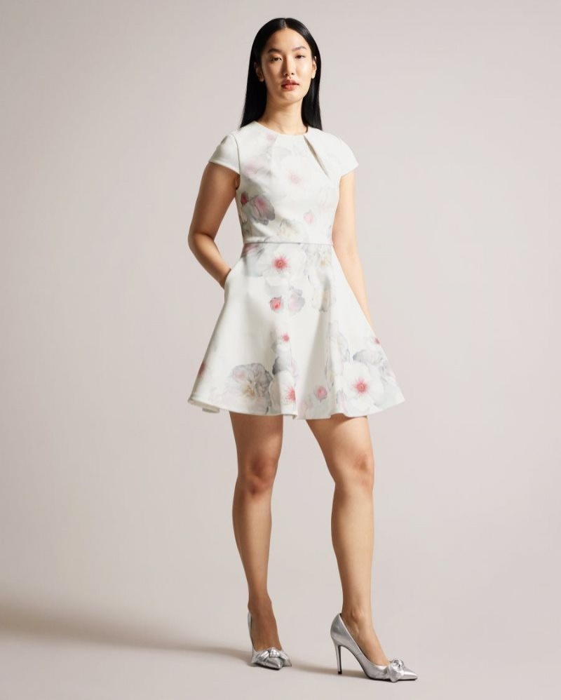 Natural Ted Baker Trinia Floral Print Skater Dress Dresses | ROJGANU-51