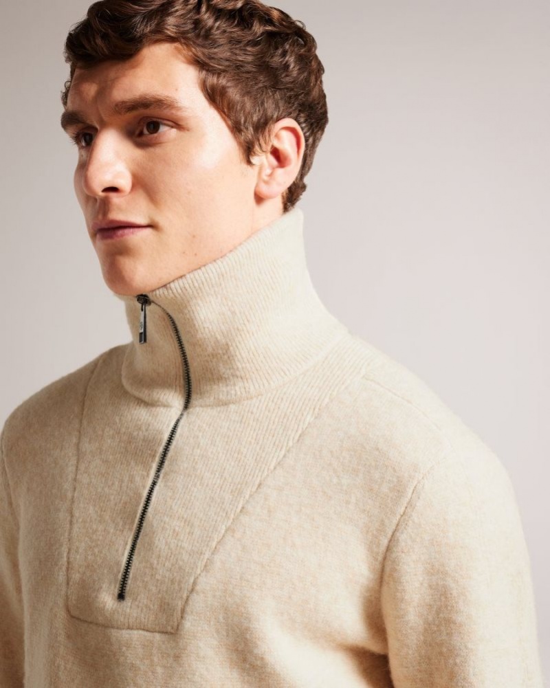 Natural Ted Baker Wolffia Regular Fit Half Zip Fleece Jumpers & Knitwear | WLJPCXB-30