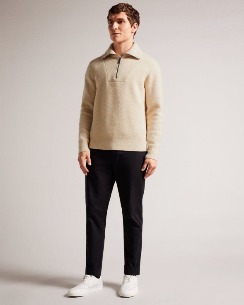 Natural Ted Baker Wolffia Regular Fit Half Zip Fleece Jumpers & Knitwear | WLJPCXB-30