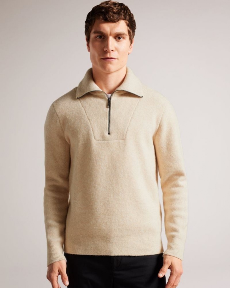 Natural Ted Baker Wolffia Regular Fit Half Zip Fleece Jumpers & Knitwear | WLJPCXB-30