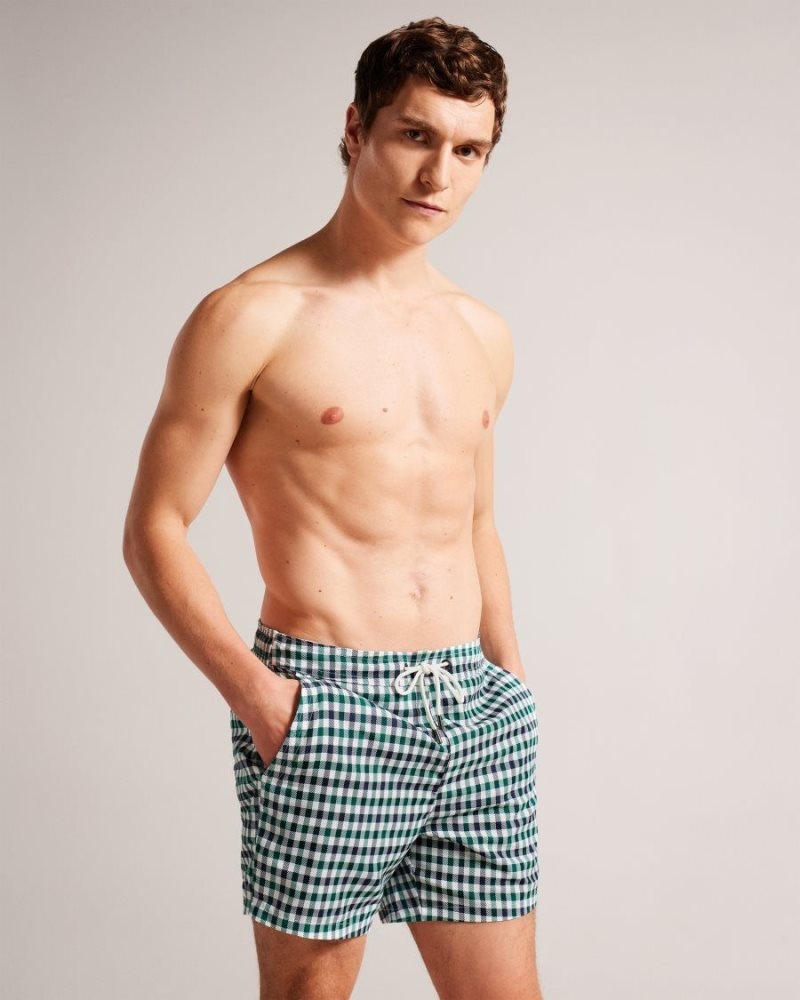 Navy Ted Baker Addling Regular House Check Swim Shorts Swimwear & Beachwear | WXFQAZG-59