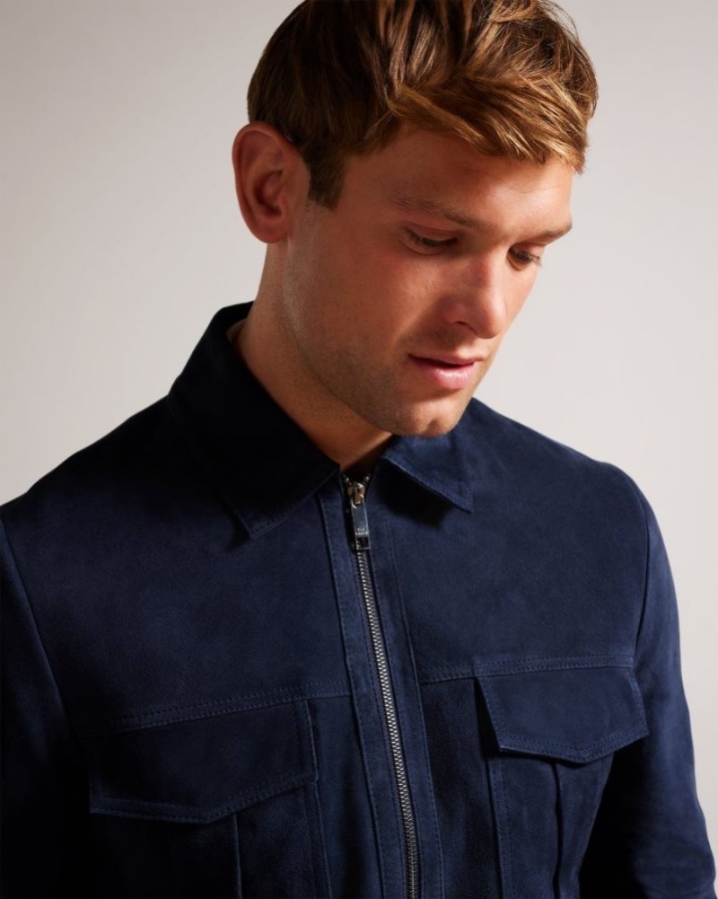 Navy Ted Baker Amped Suede Jacket Coats & Jackets | ILOVUSE-60