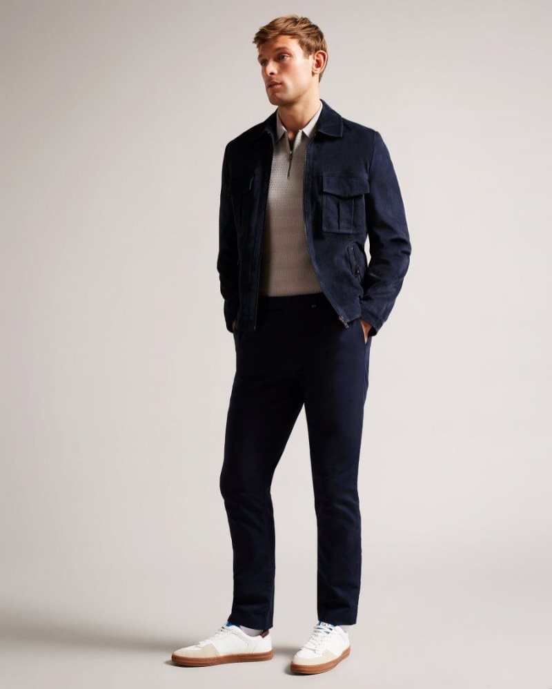 Navy Ted Baker Amped Suede Jacket Coats & Jackets | ILOVUSE-60