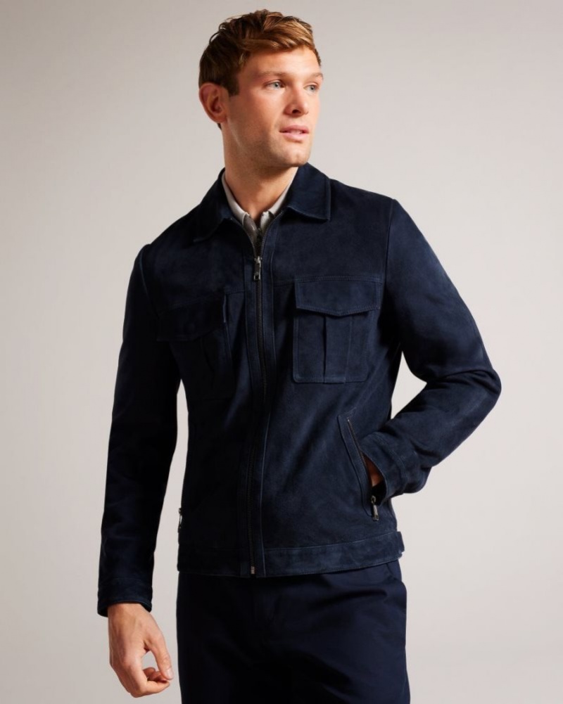 Navy Ted Baker Amped Suede Jacket Coats & Jackets | ILOVUSE-60