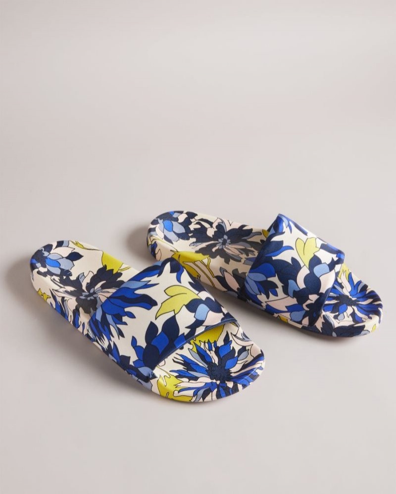 Navy Ted Baker Anniti Floral Print Sliders Sandals & Sliders | RJPBVZG-83