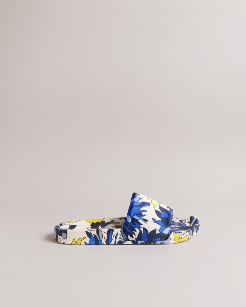 Navy Ted Baker Anniti Floral Print Sliders Sandals & Sliders | RJPBVZG-83