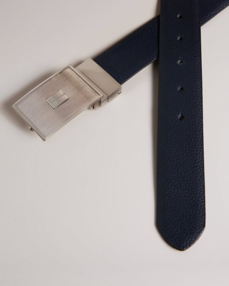 Navy Ted Baker Aydon Textured Buckle Belt Belts | MVPZLJI-51