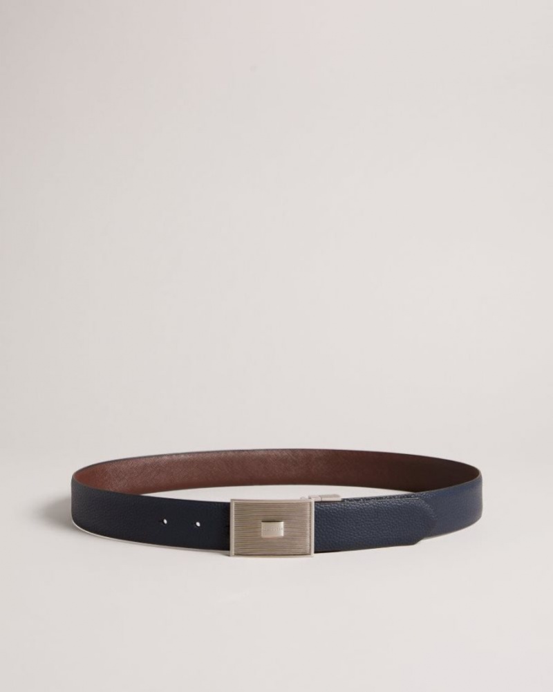 Navy Ted Baker Aydon Textured Buckle Belt Belts | MVPZLJI-51