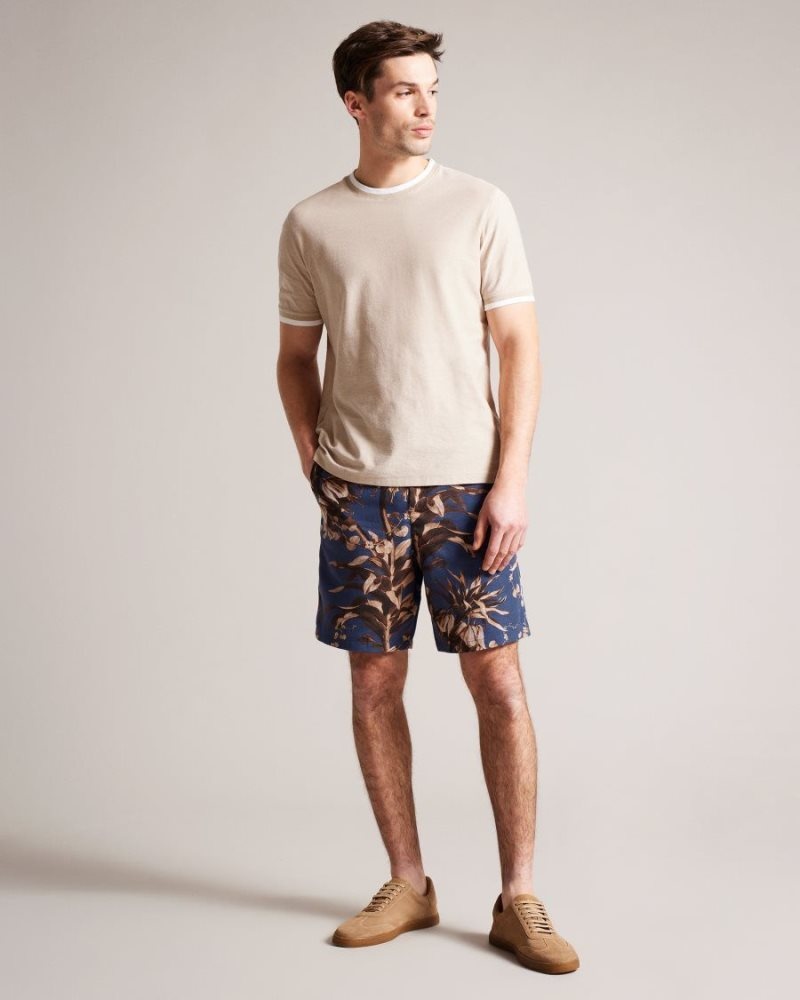 Navy Ted Baker Canriya Botanical Print Shorts Shorts | CZSJDPW-60