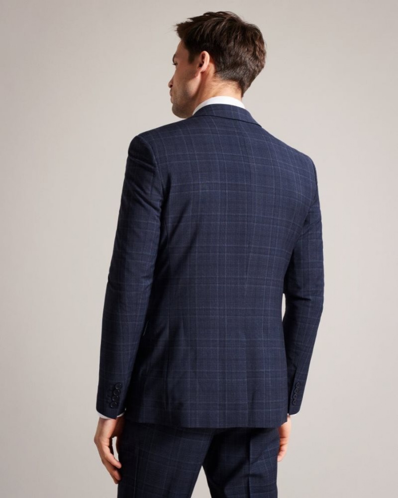 Navy Ted Baker Chesijs Tonal Check Suit Jacket Suits | EQUBNFS-09
