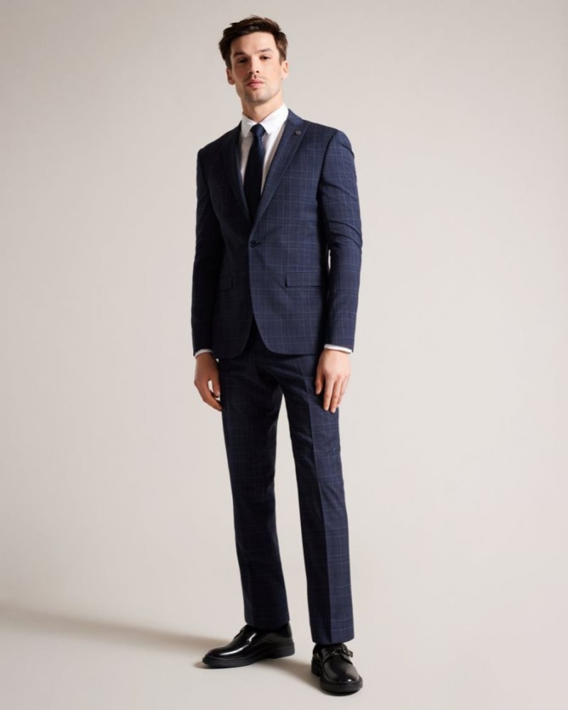 Navy Ted Baker Chesits Tonal Check Suit Trousers Suits | FXWRQYT-95