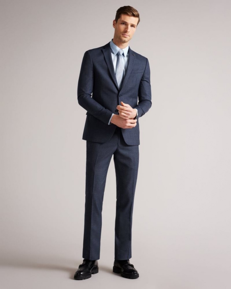 Navy Ted Baker Cleets Navy Scratch Slim Fit Suit Trousers Suits | GLSEHUN-74