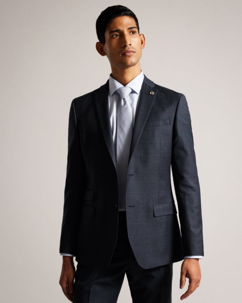 Navy Ted Baker Cromjs Wool Blend Check Jacket Suits | WOQPEJZ-56
