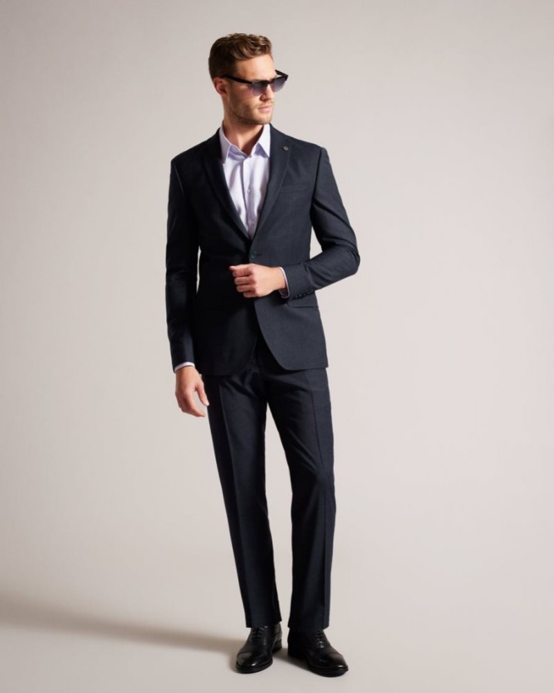Navy Ted Baker Forbyjs Puppytooth Suit Jacket Suits | XDPZYMJ-42
