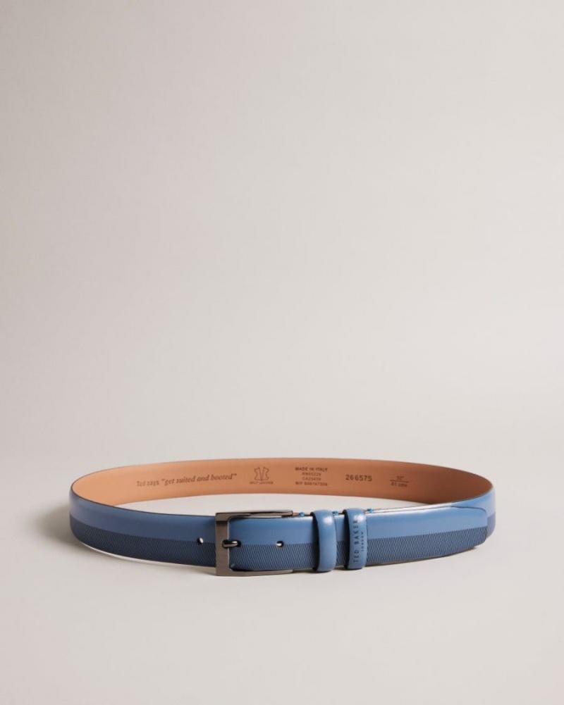 Navy Ted Baker Harvii Etched Leather Belt Belts | EQUDBVL-21