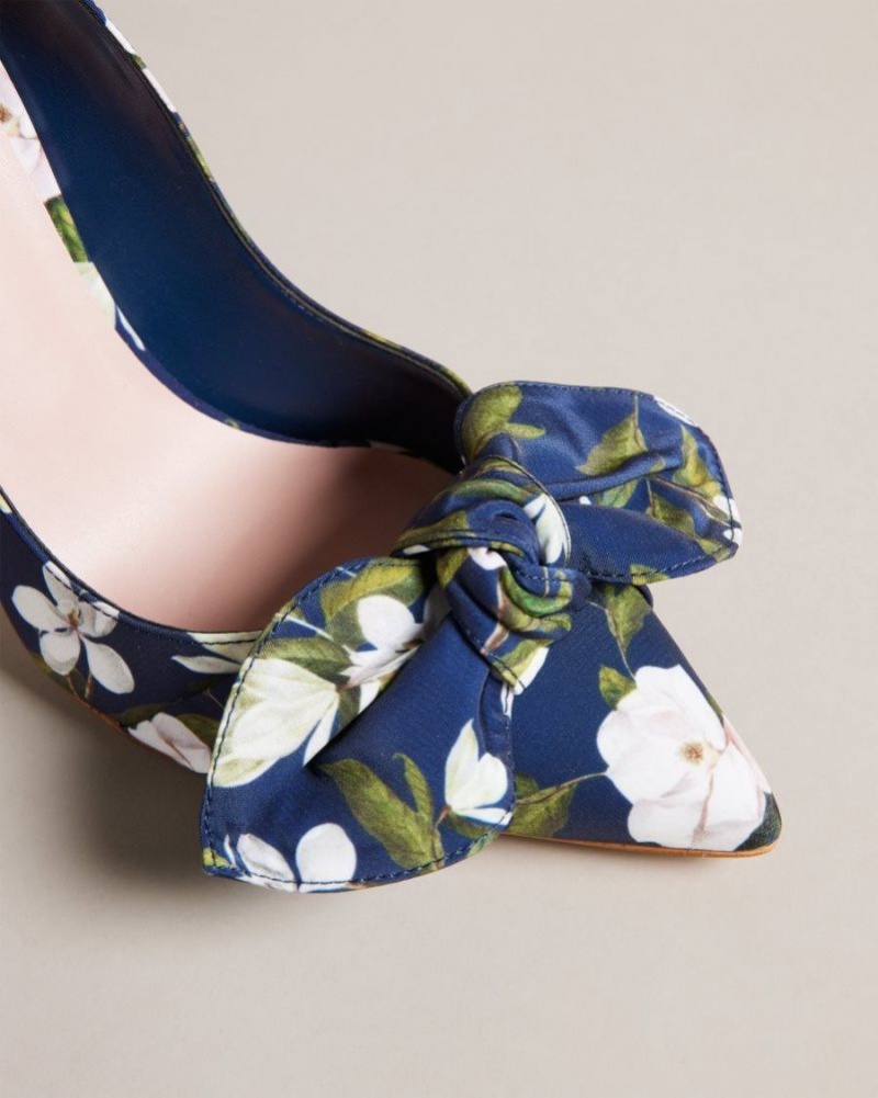 Navy Ted Baker Hyra Floral Bow Court Heels Heels | UFSANOX-89