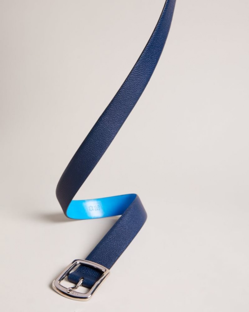 Navy Ted Baker Jaims Contrast Detail Leather Belt Belts | YMAVKFT-97