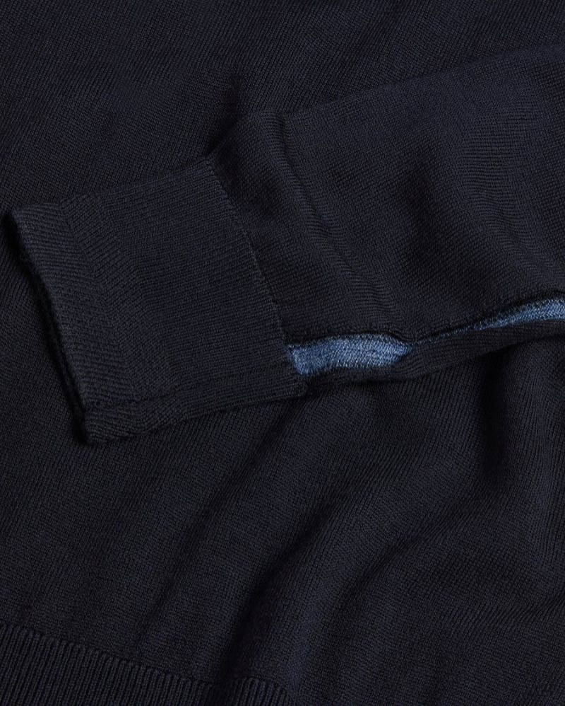 Navy Ted Baker Kenton Merino Wool Contrast Detail Knitted Jumper Jumpers & Knitwear | ZFNGRBX-37