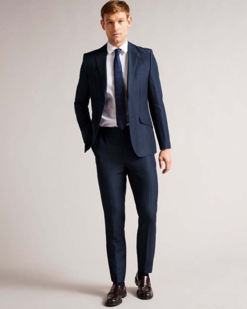 Navy Ted Baker Lancej Wool And Linen Blazer Suits | GRNPKEI-40