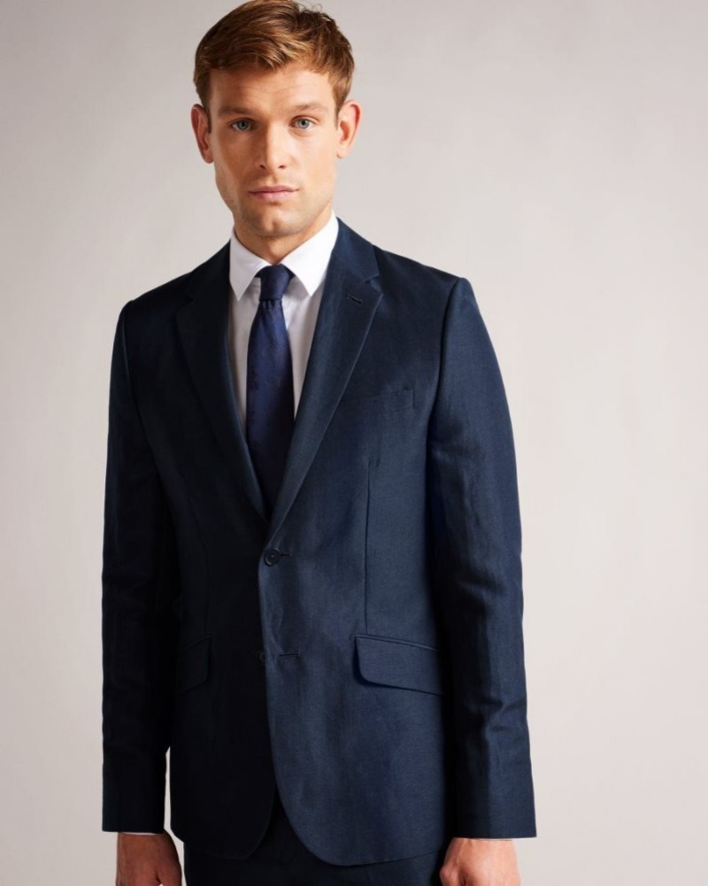 Navy Ted Baker Lancej Wool And Linen Blazer Suits | GRNPKEI-40