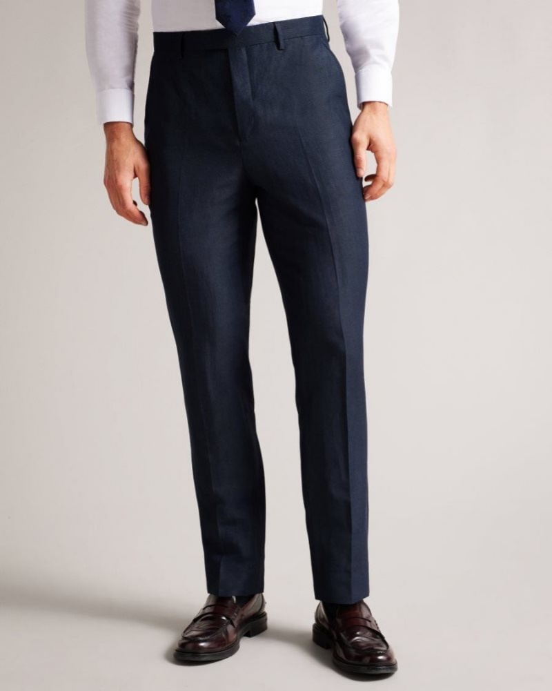 Navy Ted Baker Lancet Slim Fit Wool Linen Trousers Suits | IRAMZEF-25