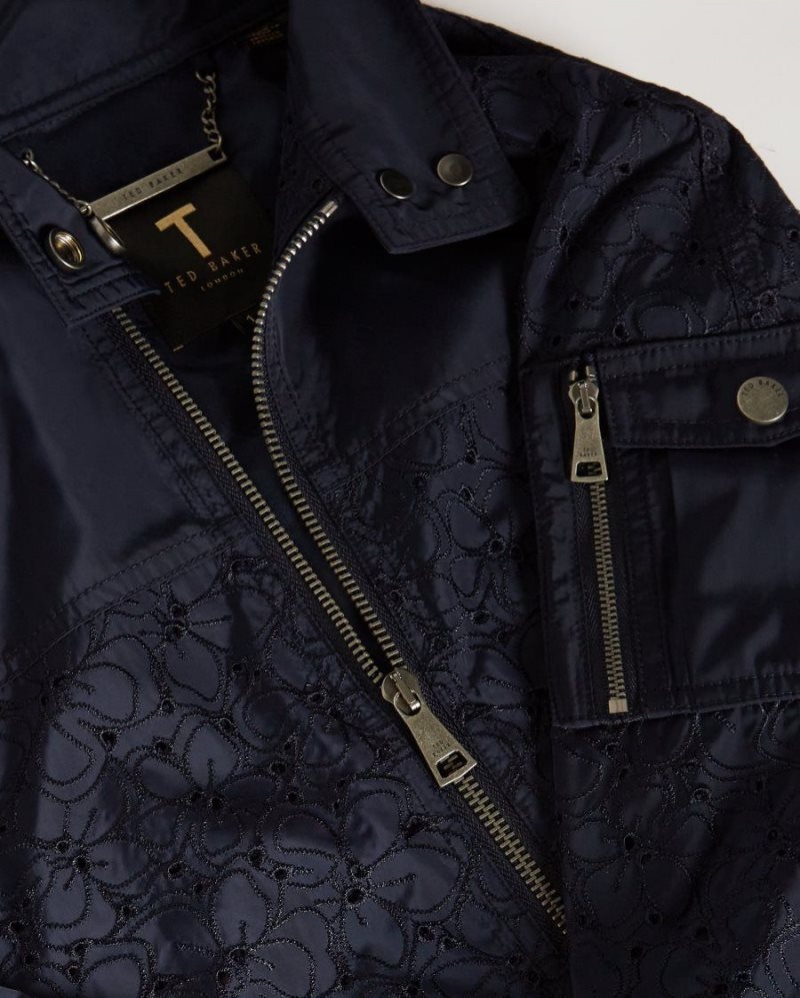 Navy Ted Baker Larsine Coated Lace Jacket Coats & Jackets | NSTYKWG-84
