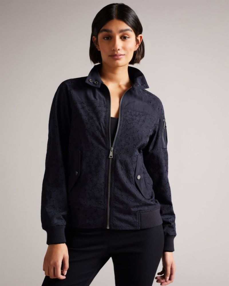Navy Ted Baker Larsine Coated Lace Jacket Coats & Jackets | NSTYKWG-84