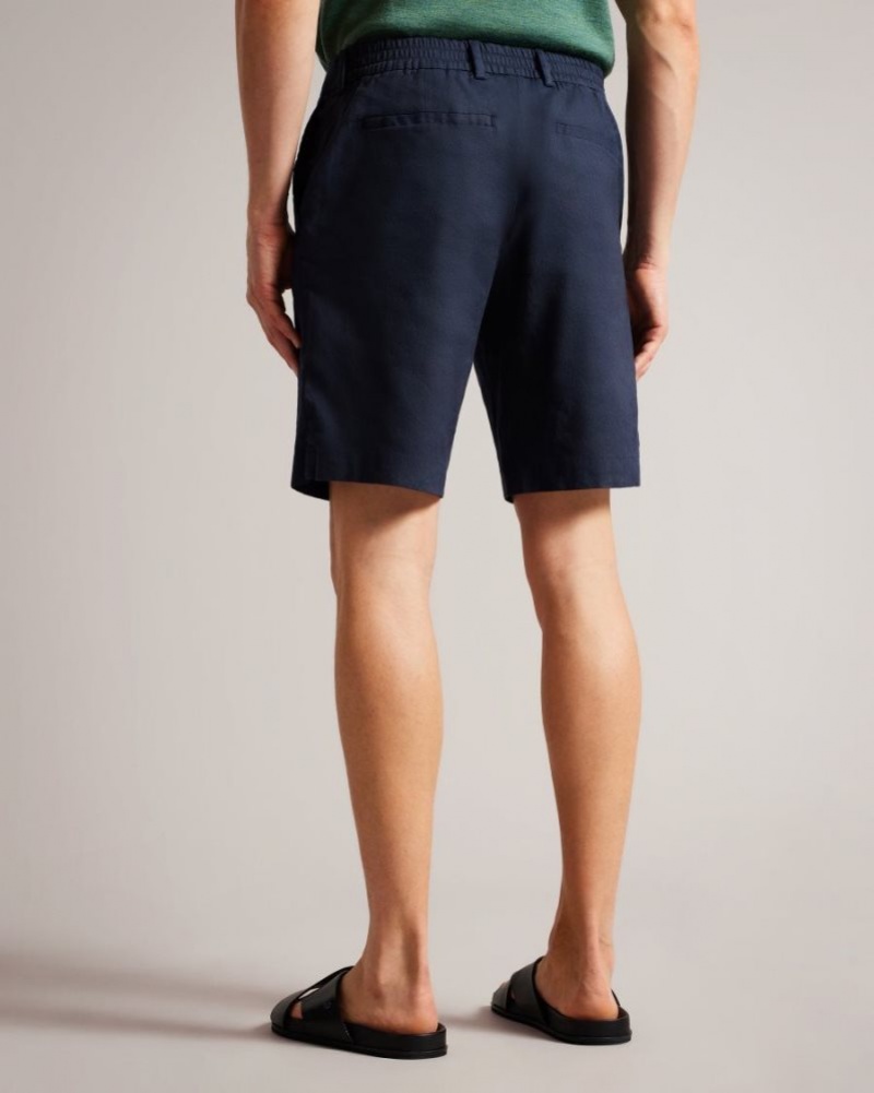 Navy Ted Baker Leder Linen Blend Half Elasticated Shorts Shorts | JVLOKIU-75