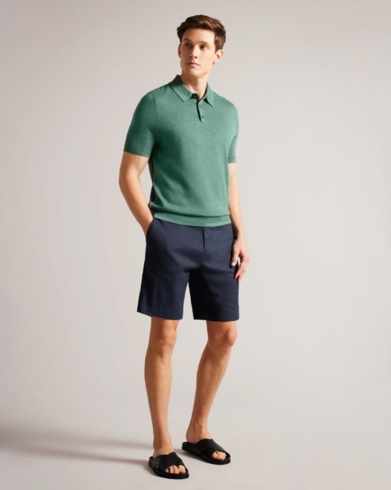 Navy Ted Baker Leder Linen Blend Half Elasticated Shorts Shorts | JVLOKIU-75