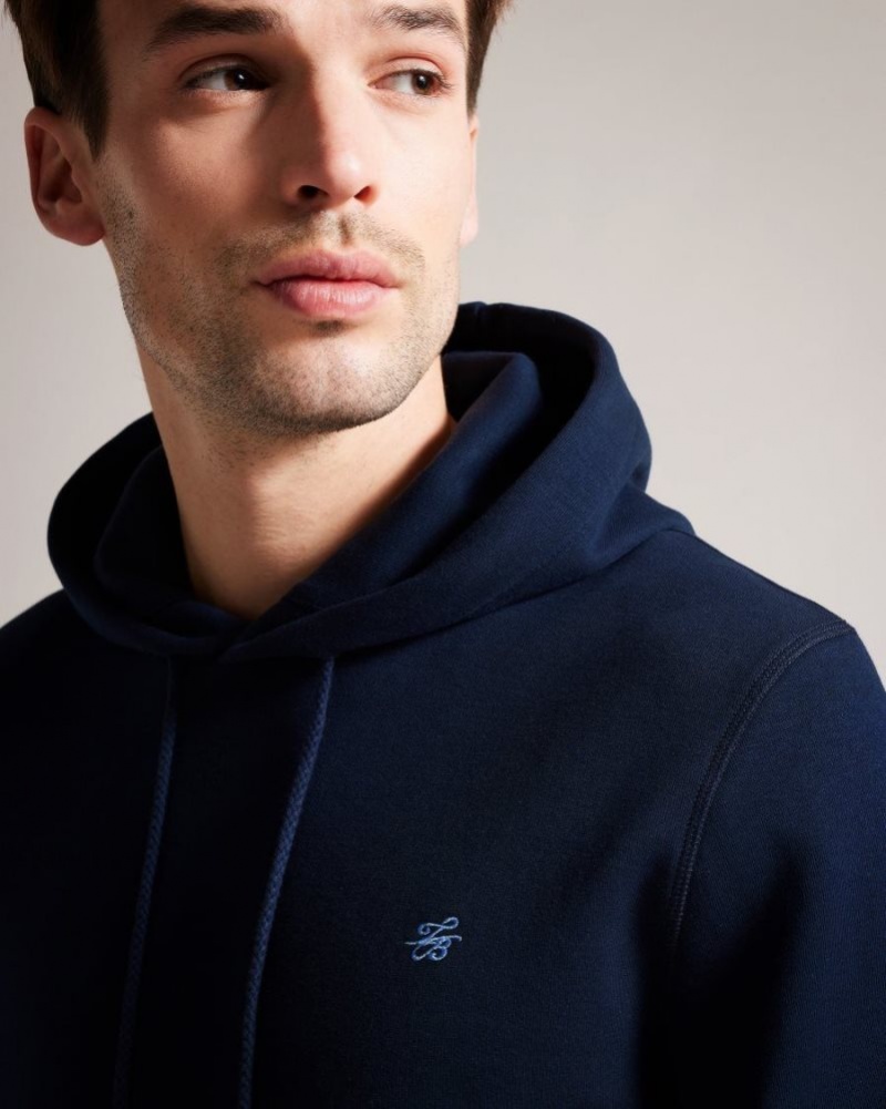 Navy Ted Baker Mayall Regular Fit Monogram Hoodie Sweatshirts & Hoodies | BHJTWRQ-90