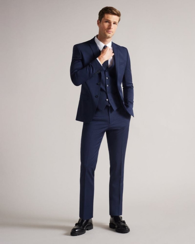 Navy Ted Baker Perthws Slim Navy Twill Suit Waistcoat Suits | JTVRZKF-51