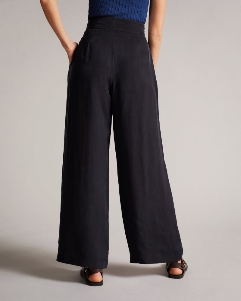 Navy Ted Baker Ronia Pleated Wide Flood Length Trousers Trousers & Shorts | LIPHQSG-03