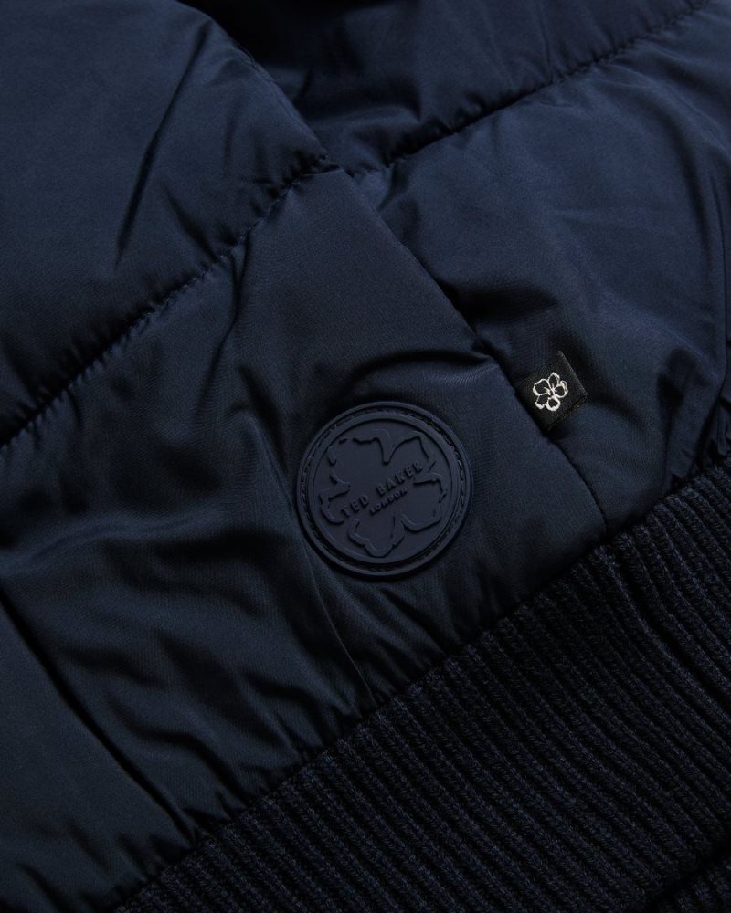 Navy Ted Baker Spores Long Sleeve Wadded Zip Through Jacket Jumpers & Knitwear | NJDTKSI-13