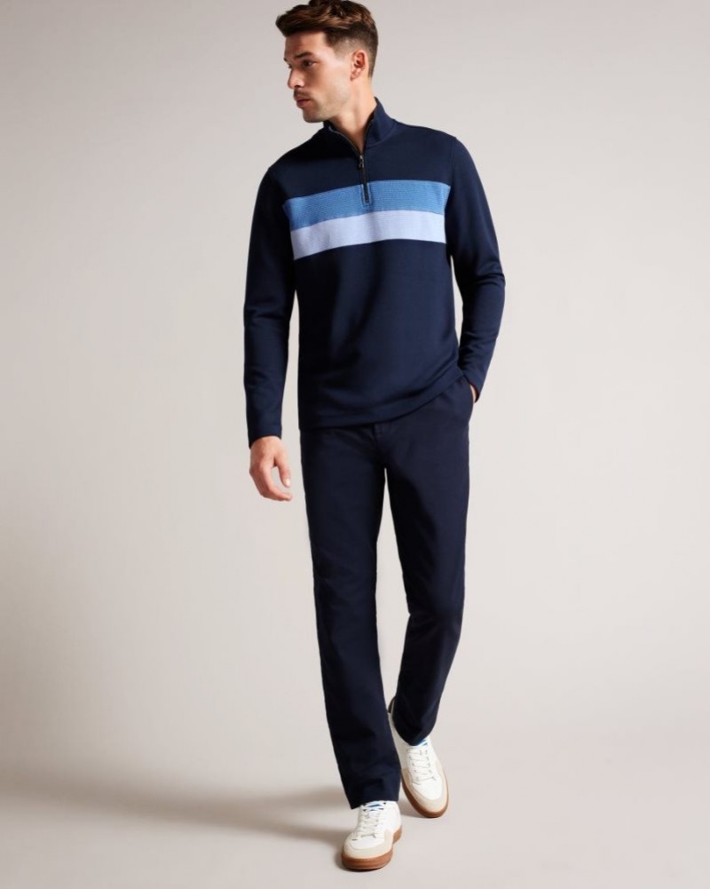 Navy Ted Baker Veller Long Sleeve Slim Fit Half Zip Jumper Jumpers & Knitwear | OFTIPMD-09