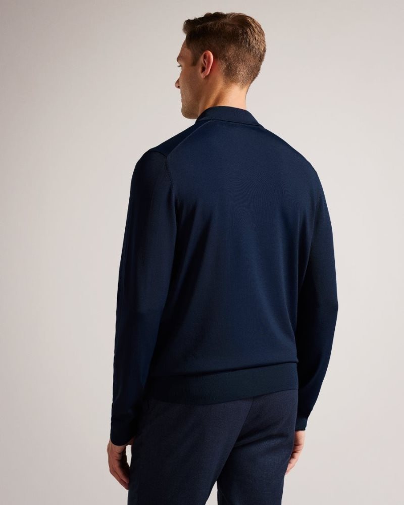 Navy Ted Baker Viba Long Sleeve Regular Half Zip Rayon Polo Jumpers & Knitwear | EOYWIKP-09