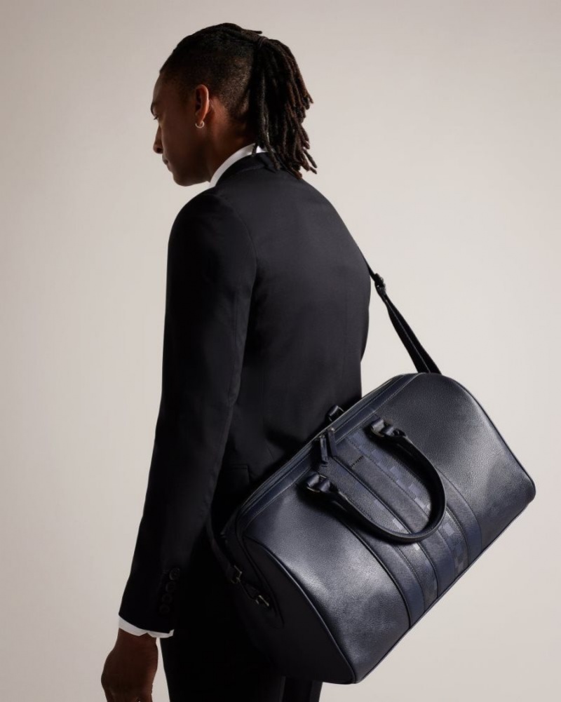 Navy Ted Baker Waylin House Check PU Holdall Holdalls & Weekend Bags | ZSMLICG-57