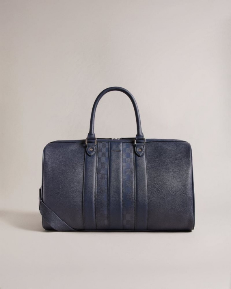 Navy Ted Baker Waylin House Check PU Holdall Holdalls & Weekend Bags | ZSMLICG-57