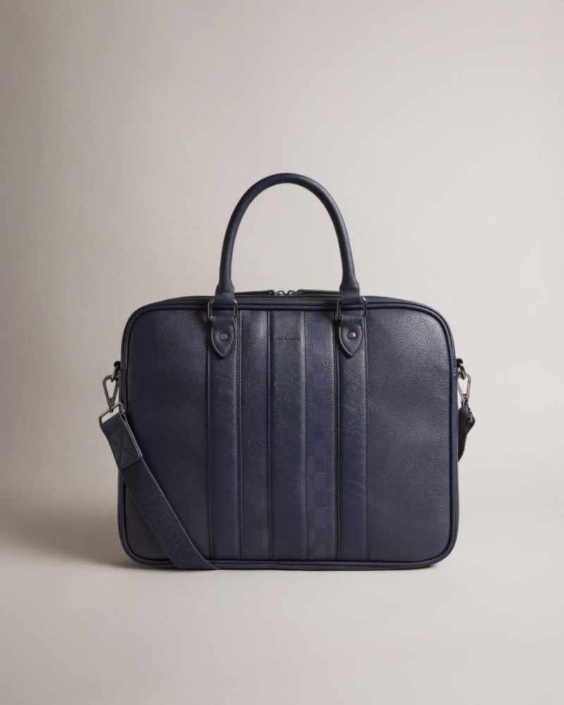 Navy Ted Baker Waymon House Check PU Document Bag Document Bags | WUKEJQY-30