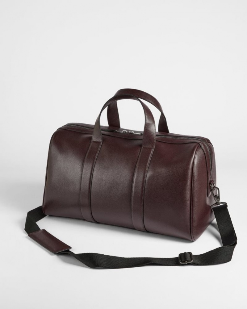 Oxblood Ted Baker Fidick Saffiano Leather Holdall Bag Holdalls & Weekend Bags | OVUCWJM-03