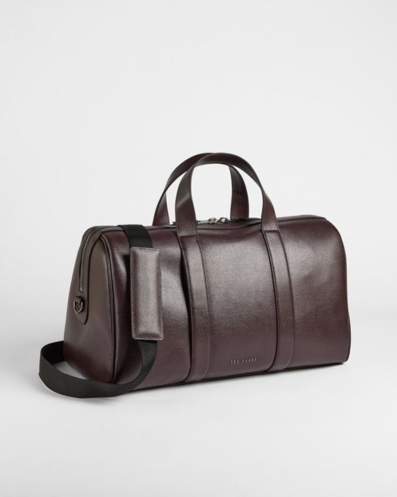 Oxblood Ted Baker Fidick Saffiano Leather Holdall Bag Holdalls & Weekend Bags | OVUCWJM-03