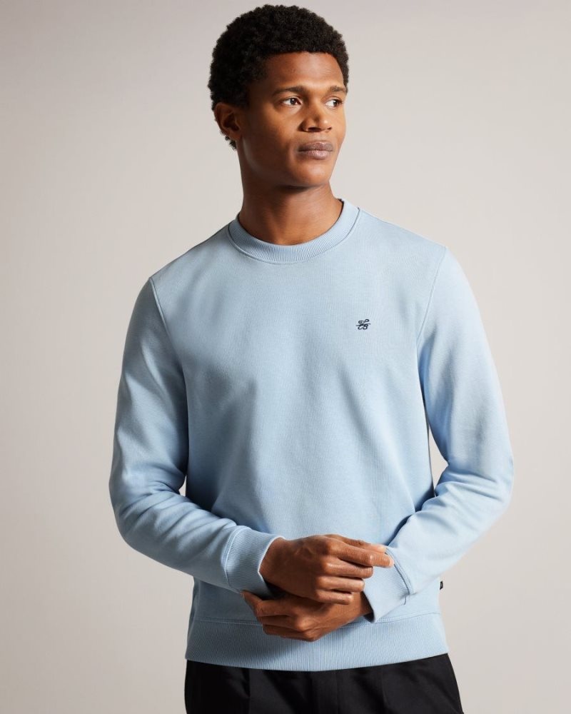 Pale Blue Ted Baker Pitney Regular Fit Embroidered MonogramJumper Sweatshirts & Hoodies | HPQWLFD-72