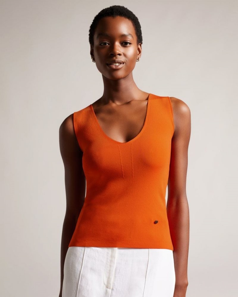 Pale Orange Ted Baker Sarhaa Engineered Knit Top T-Shirts & Vests | UESFWBX-64