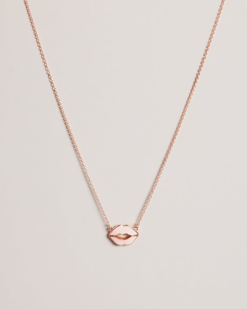 Pale Pink Ted Baker Emani Kiss Kiss Enamel Necklace Jewellery | UMZYVIL-56