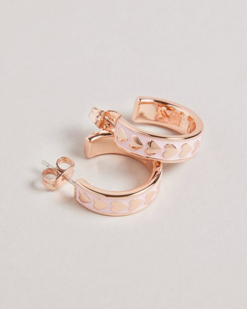 Pale Pink Ted Baker Emrie Enamel Heart Hoop Earrings Jewellery | ZKLDVCM-08