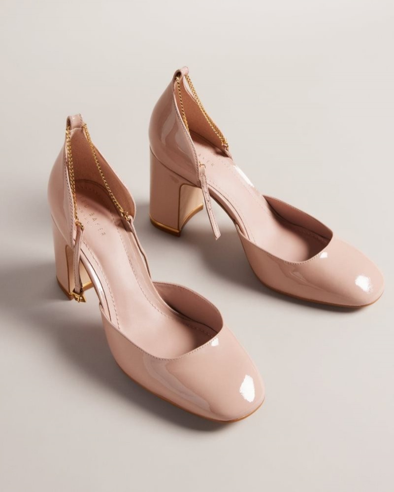 Pale Pink Ted Baker Keliy Strappy Chain Patent Heels Heels | HBLAUQY-02
