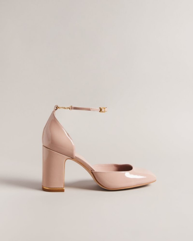 Pale Pink Ted Baker Keliy Strappy Chain Patent Heels Heels | HBLAUQY-02